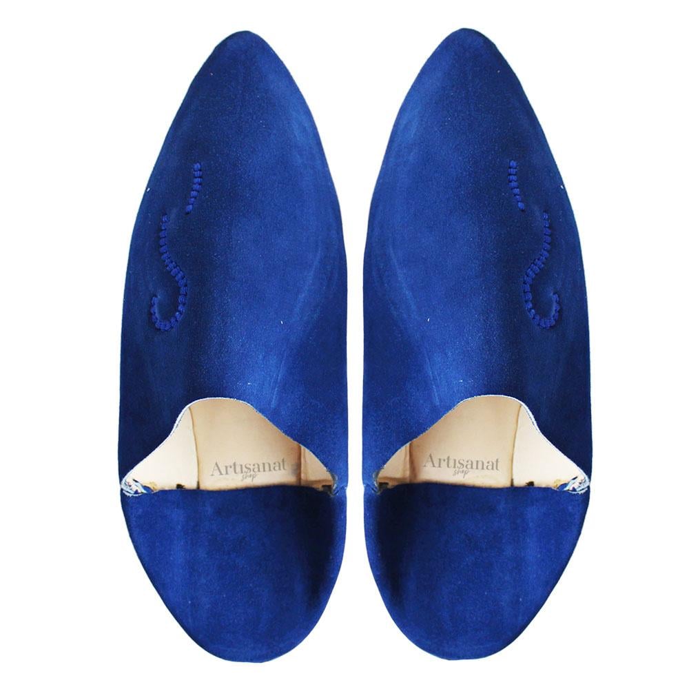 Babouches hommes en daim Bleu