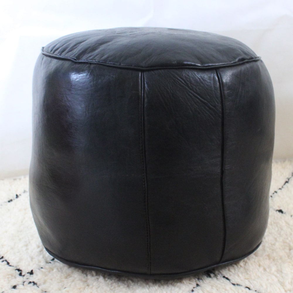 Pouf Fès tabouret cuir Noir