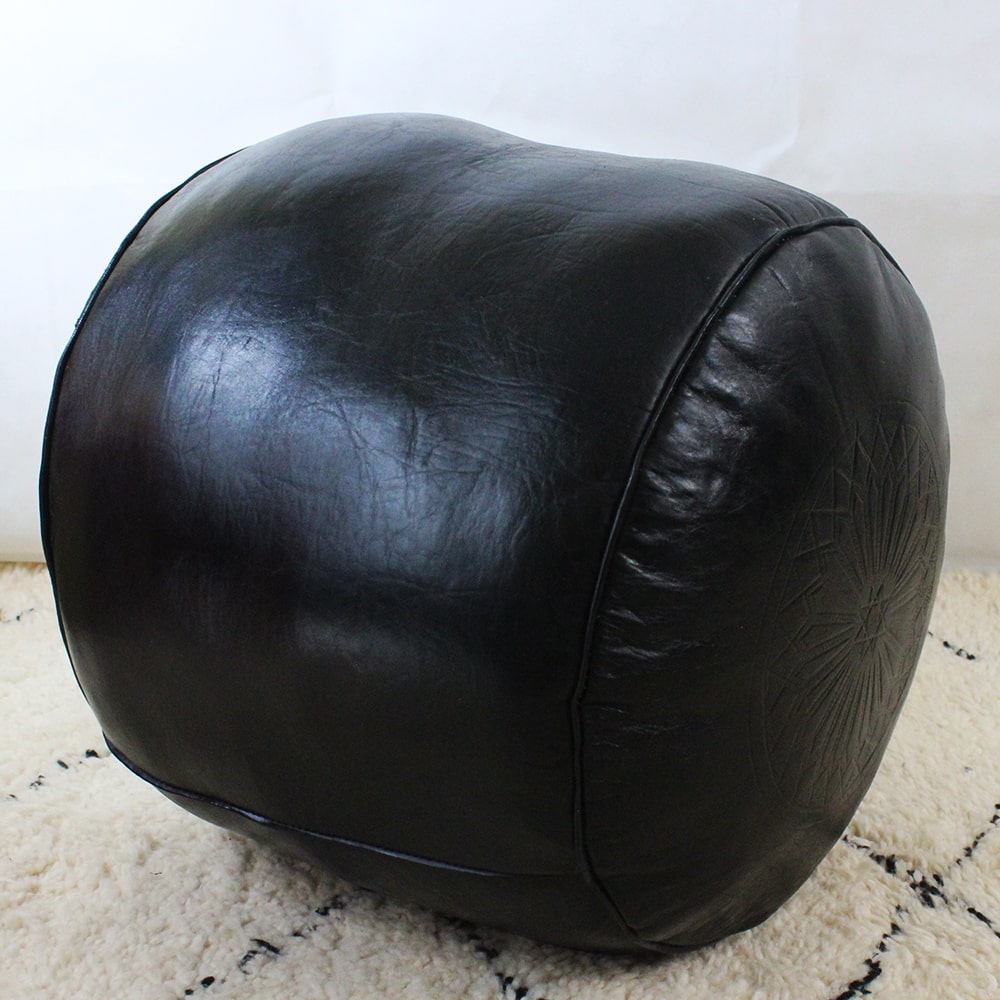 Pouf Fès tabouret cuir Noir