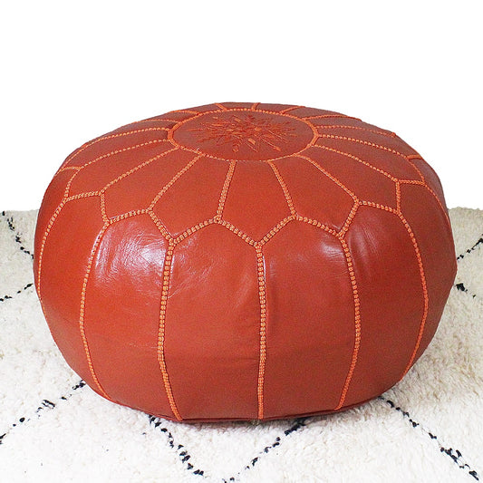 Pouf Marrakech cuir Orange brodé