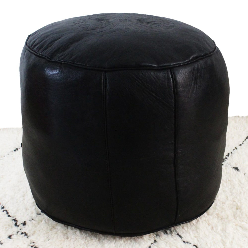 Pouf Fès tabouret cuir Noir