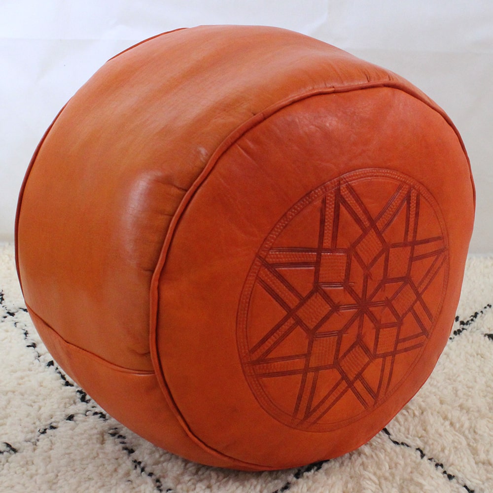Pouf Fès classique cuir Orange