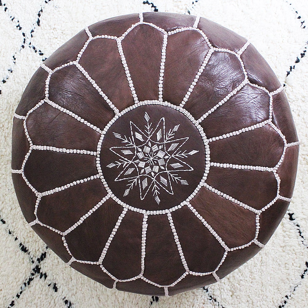 Pouf Marrakech brodé Marron Chocolat