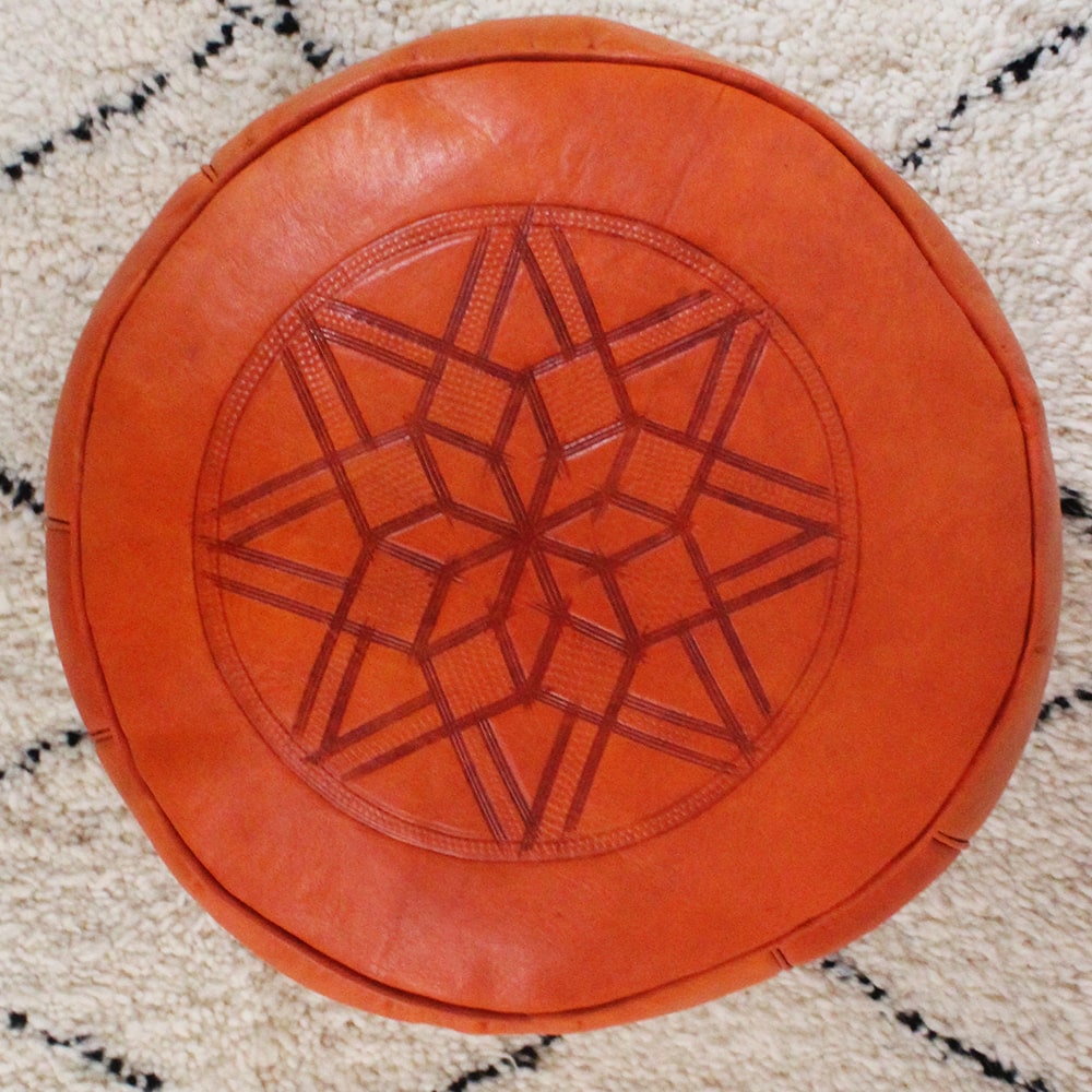 Pouf Fès classique cuir Orange