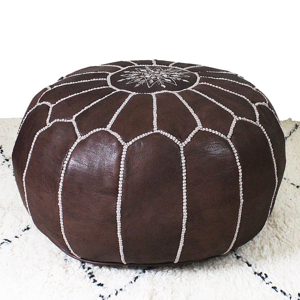 Pouf Marrakech brodé Marron Chocolat