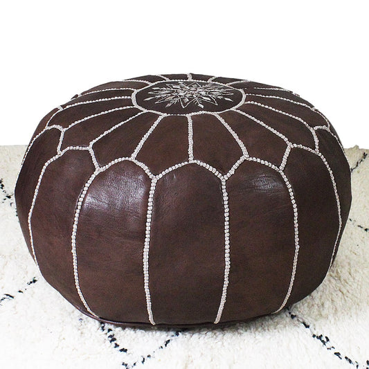 Pouf Marrakech brodé Marron Chocolat