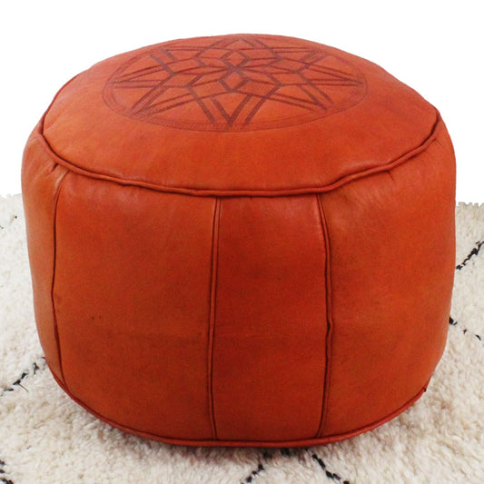 Pouf Fès classique cuir Orange