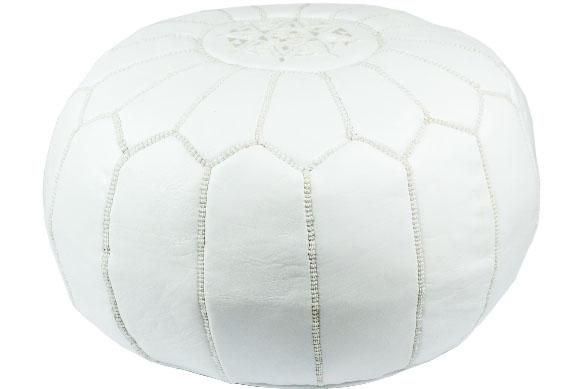 Pouf Marrakech brodé cuir Blanc