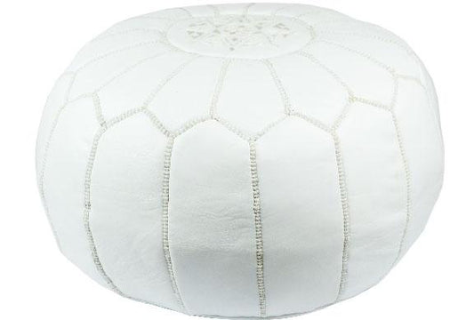 Pouf Marrakech brodé cuir Blanc