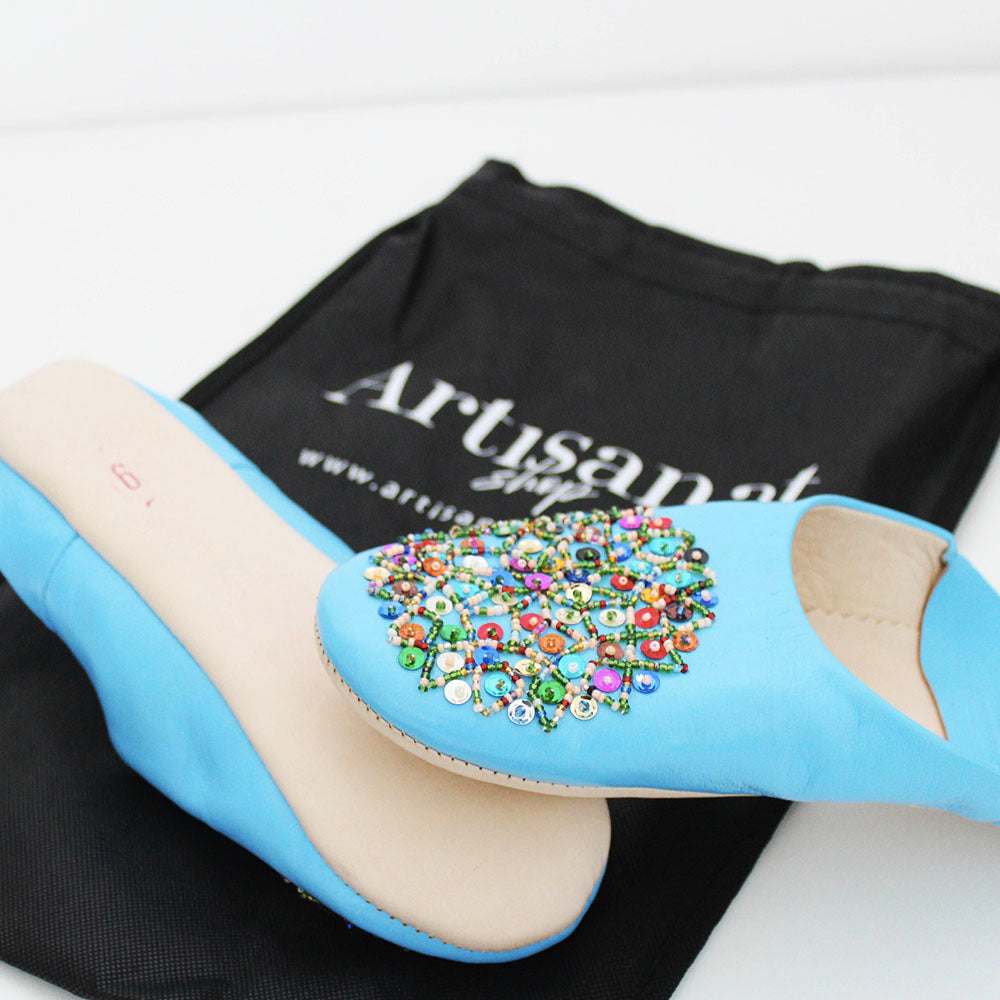 Babouche paillettes en cuir Bleu
